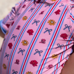 Flower Stripe Uv Swimsuit 2-10