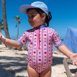 Flower Stripe Uv Swimsuit 2-10